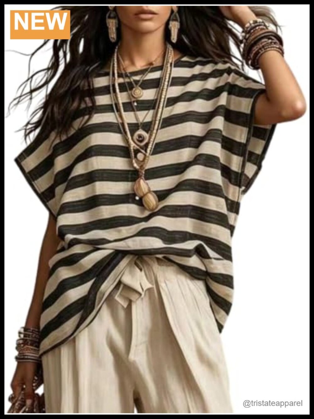 Y2K Striped Dolman Sleeve Blouse Loose Fit Preppy Summer Top